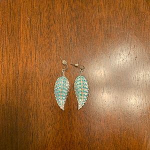 Silver and turquoise leaf earrings